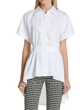 Lewit White Belted Cotton Poplin Short Sleeve Shirt Nordstrom Size M Optic White